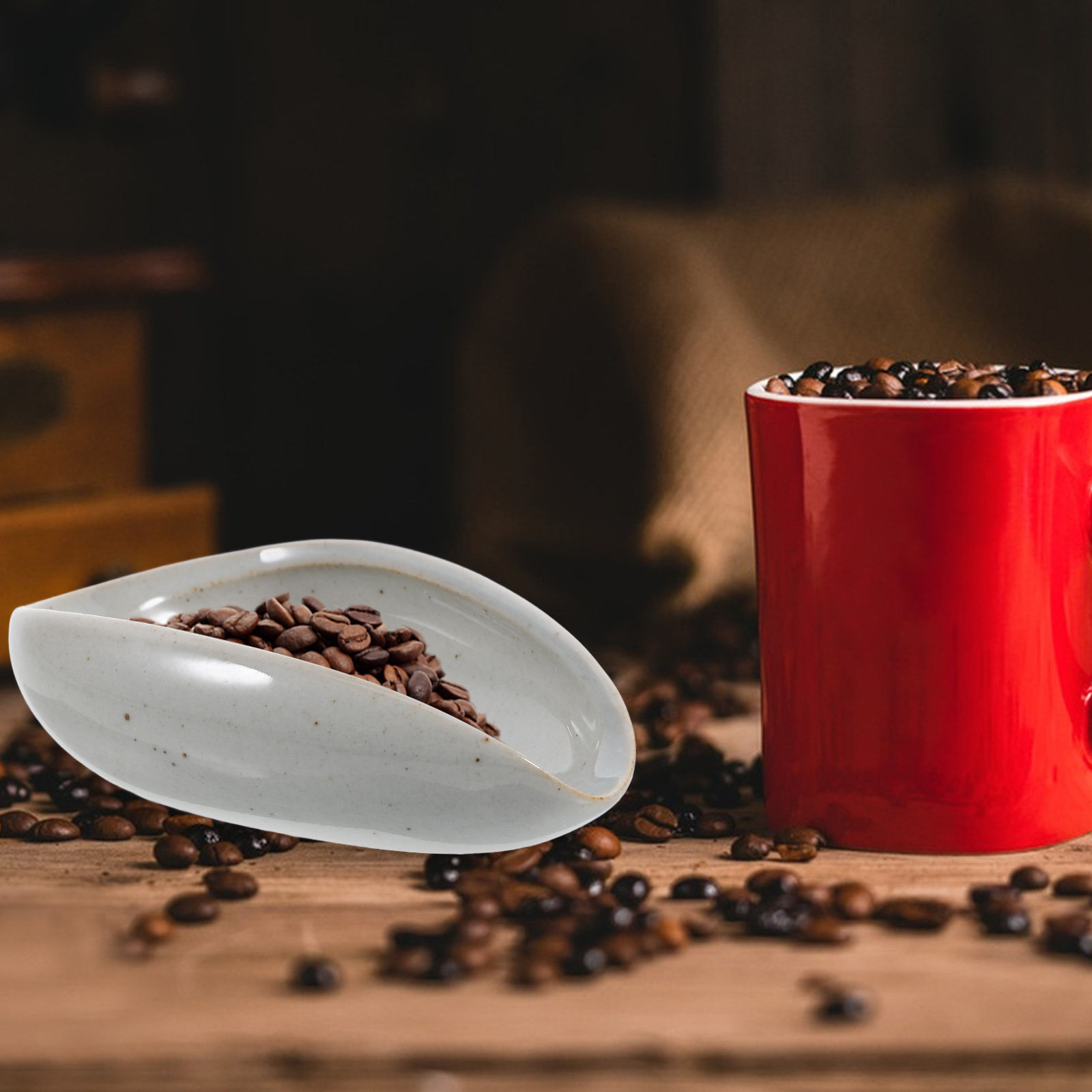 Coffee Tea Bean Leaf - ถาดรองเมล็ดกาแฟเซรามิกอเนกประสงค์ ถ้วยชั่งน้ำหนักสำหรับเมล็ดกาแฟเอสเพรสโซ่ ผงกาแฟ ใบชา วัดปริมาณได้อย่างแม่นยำสำหรับห้องครัว