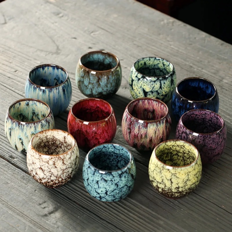 Coffee Tea Set Up - ชุดน้ำชาเซรามิกแบบใหม่ พร้อมเทคนิคการเผาแบบ Kiln Transformation แก้วเดี่ยวเคลือบ Tianmu