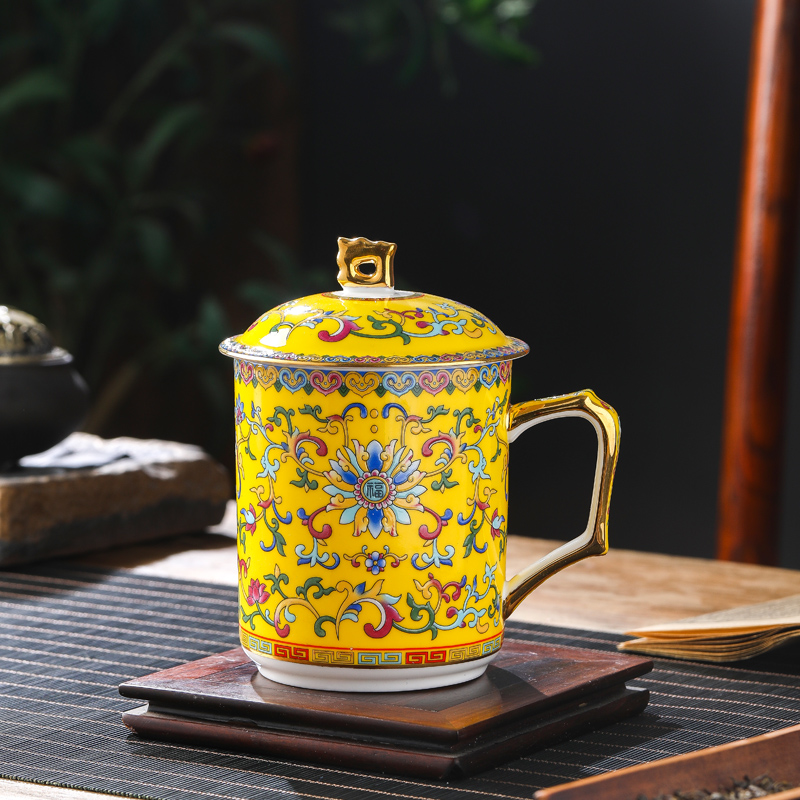 Tea & Coffee Quận 1 - Jingdezhen เซรามิคจีนถ้วยชาที่ใช้ในครัวเรือนพร้อมฝาปิดกระเบื้องจีนถ้วยน้ำเคลือบสีถ้วยถ้วยถ้วยประชุม
