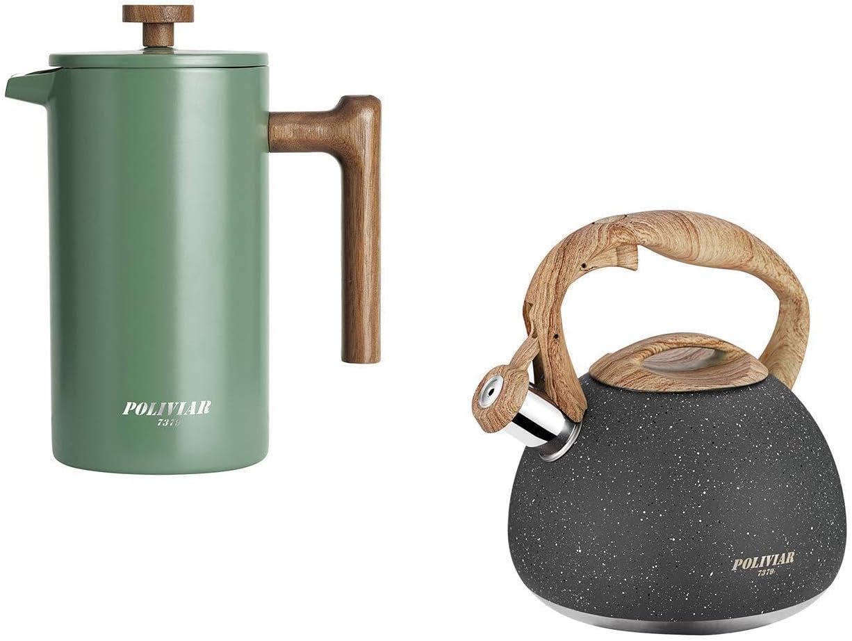 Coffee Tea Press - ชุดเครื่องชงกาแฟเฟรนช์เพรส POLIVIAR ขนาด 34 ออนซ์ และกาต้มน้ำชาขนาด