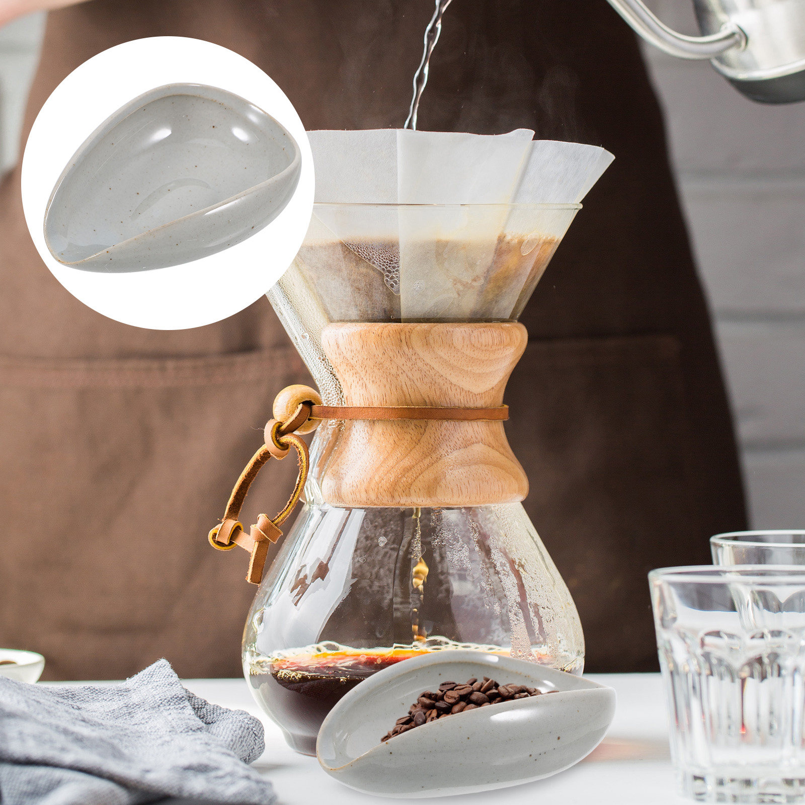 Coffee Tea Bean Leaf - ถาดเซรามิกสำหรับชั่งน้ำหนักเมล็ดกาแฟ ถ้วยตวงสำหรับเมล็ดกาแฟ ผงกาแฟ ใบชา ดีไซน์กะทัดรัด ขอบไม่ม้วน