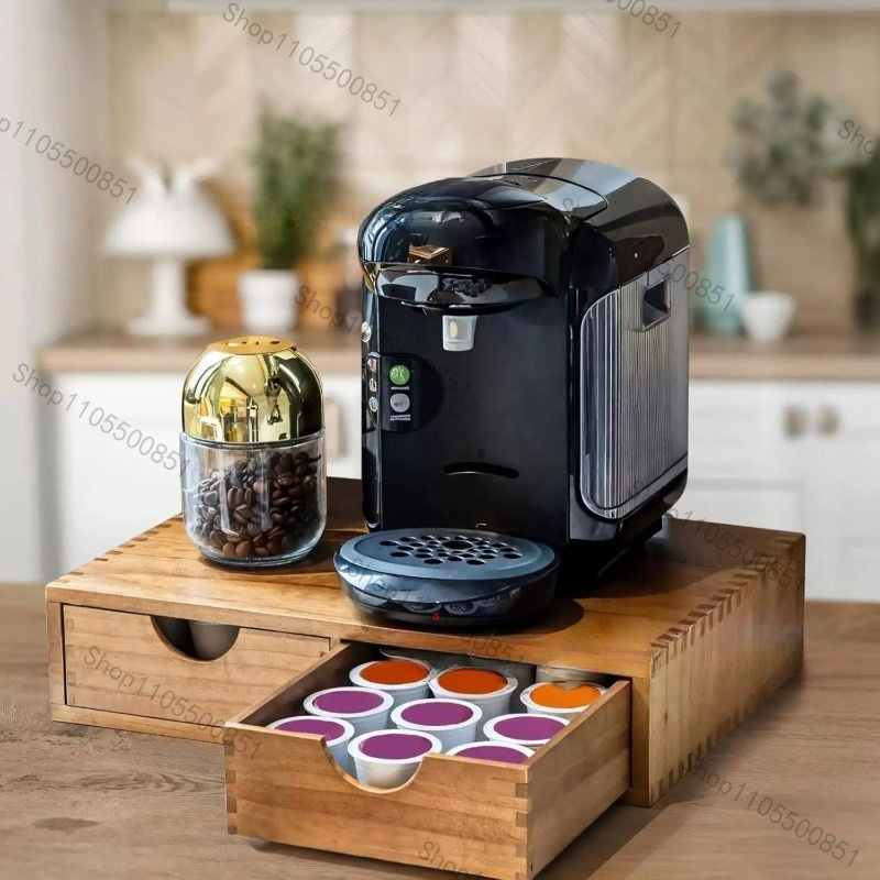 Tea Coffee Set Up - กล่องเก็บกาแฟแบบลิ้นชักไม้ กล่องเก็บชาแบบดึงขึ้น ชุดชา ชั้นวางของ ฐานวางเครื่องชงกาแฟแบบตะแกรง