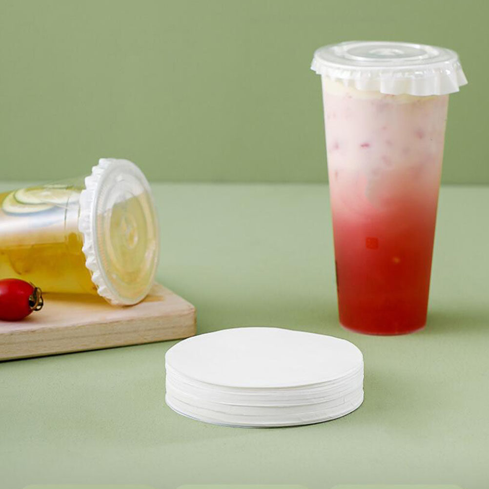 Coffee Tea Cups - แผ่นปิดผนึกกระดาษกันรั่ว 200 ชิ้น แผ่นฟิล์มกระดาษทรงกลมสำหรับแก้วกาแฟ แก้วเครื่องดื่ม ร้านชานม