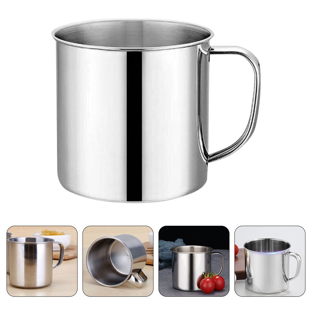 Coffee Tea Cups - แก้วสแตนเลสสำหรับเด็ก 4 ชิ้น พร้อมหูจับ ปากกว้าง ทำความสะอาดง่าย