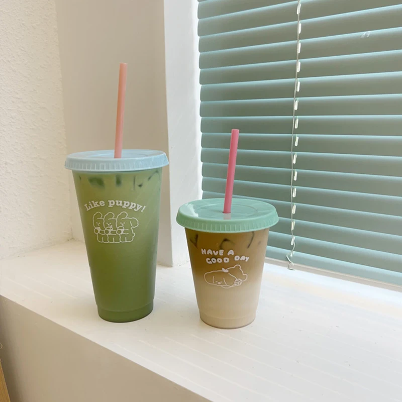 Cold Brew Jar - แก้วน้ำสำหรับกาแฟ น้ำผลไม้ ชานม แก้วพลาสติกน่ารักแบบเย็น มีฝาปิดและหลอด แบบพกพา