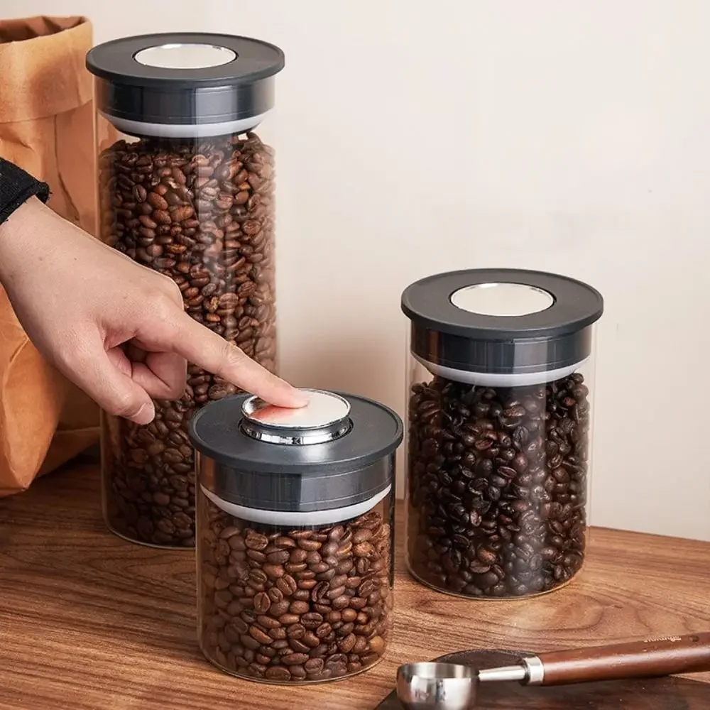 Coffee Tea Press - ถังแก้วสุญญากาศแบบใส ขวดเก็บเมล็ดกาแฟแบบกด ป้องกันความชื้น รักษาความสดใหม่ ภาชนะเก็บชา