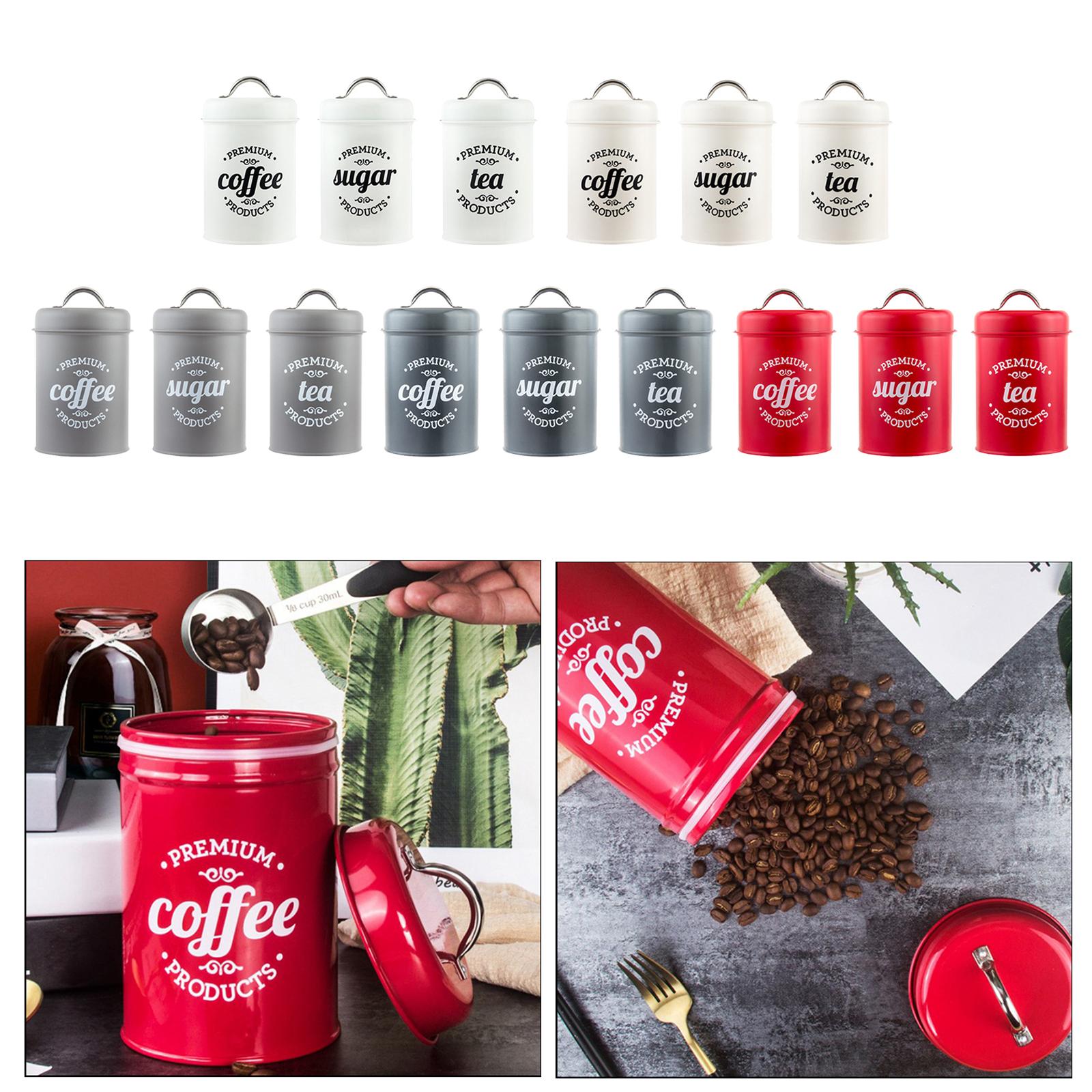 Coffee Tea Sugar Canister Set - ชุดกระป๋องโลหะสำหรับเก็บอาหาร กาแฟ ชา น้ำตาล ขนาด 10.5x18