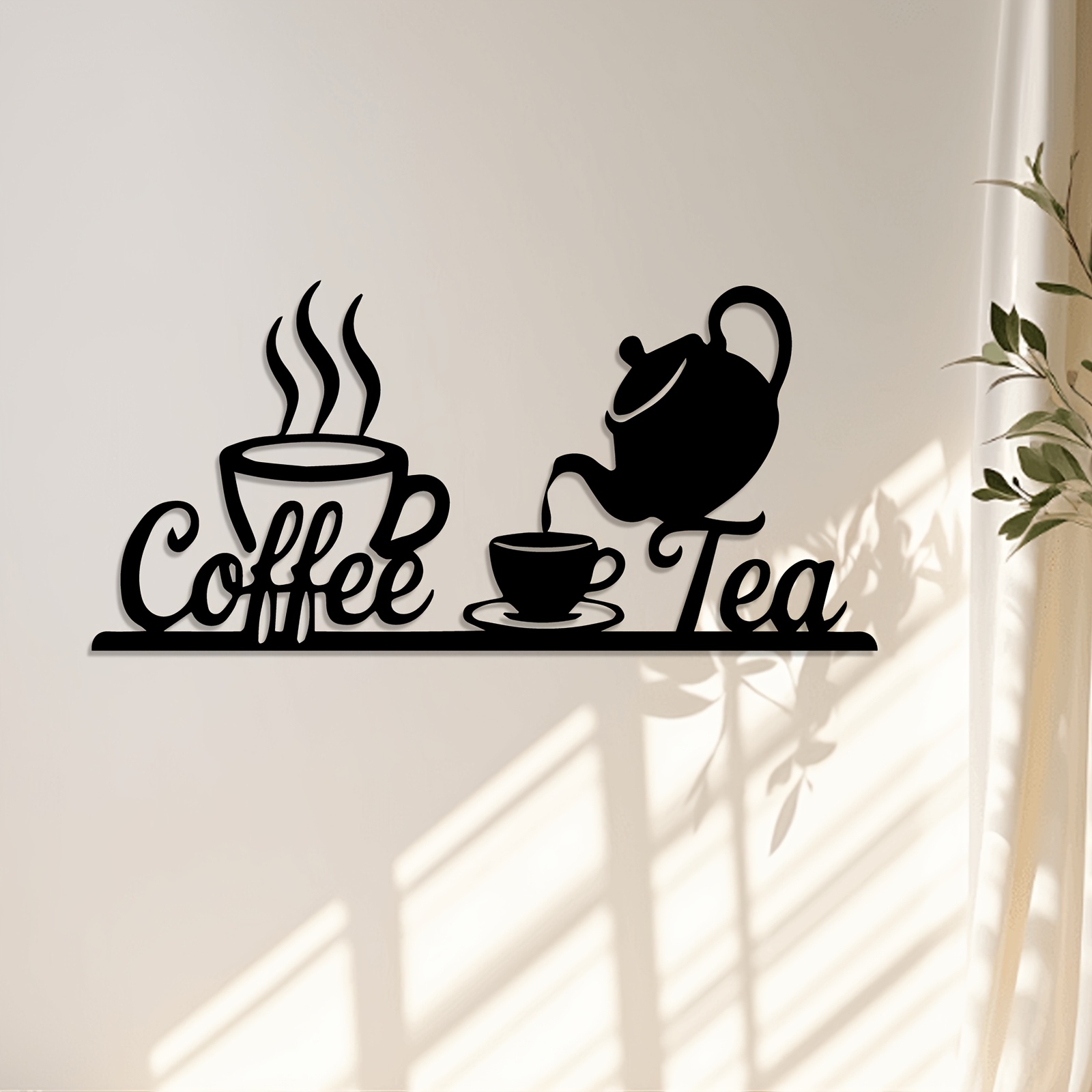 Coffee Tea Press - ป้ายตกแต่งผนังรูปกาแฟและชา 1 ชิ้น สไตล์เรโทร - ของตกแต่งเหล็กวินเทจรูปเมล็ดกาแฟและกาน้ำชา
