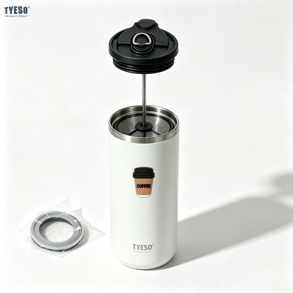 Coffee Tea Press - Tyeso 750ml แก้วเก็บความร้อนสูญญากาศแบบเฟรนช์เพรส สแตนเลสสตีล เครื่องชงกาแฟสกัดเย็น ที่กรองชา