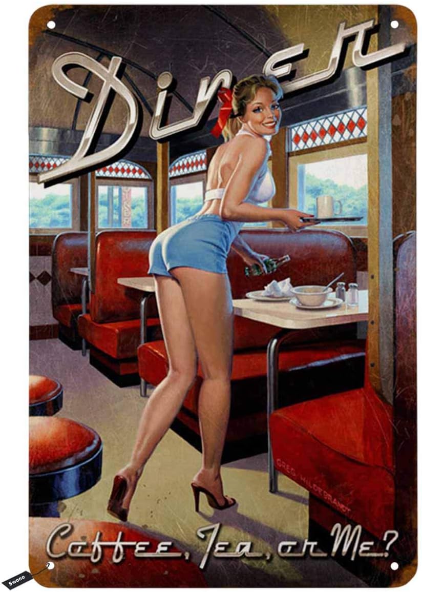 Coffee Tea With Me - ป้ายโลหะวินเทจลาย Swono Dinner Tin Signs, Pinup