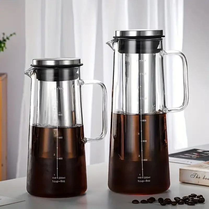 Cold Brew Jar - หม้อแก้วสำหรับชงกาแฟเย็นพร้อมตัวกรองสแตนเลสแบบถอดได้ สำหรับกาแฟเย็น ชาเย็น น้ำผลไม้ ใช้ในบ้าน สำนักงาน