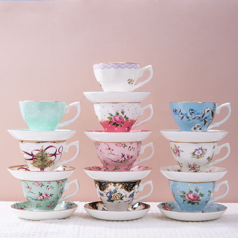 Coffee Tea Set Up - ชุดกาแฟเซรามิกฝรั่งเศส 1 ชิ้น ชุดถ้วยน้ำชาและจานรองสไตล์ยุโรป ทำจากกระดูกจีน สำหรับจิบชายามบ่าย