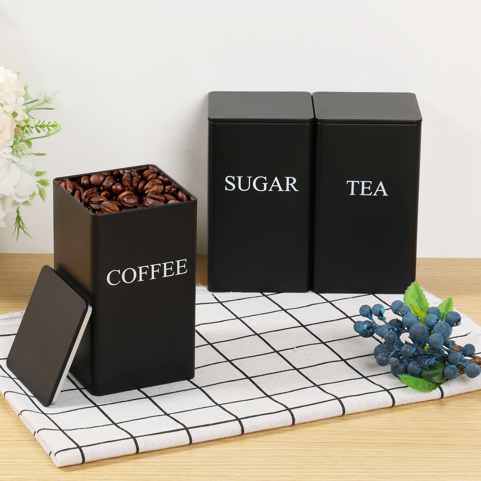 3 ชิ้นกาแฟ Bean ถังเก็บชาน้ําต - Coffee Tea Sugar Canister Set บทวิจารณ์และราคา