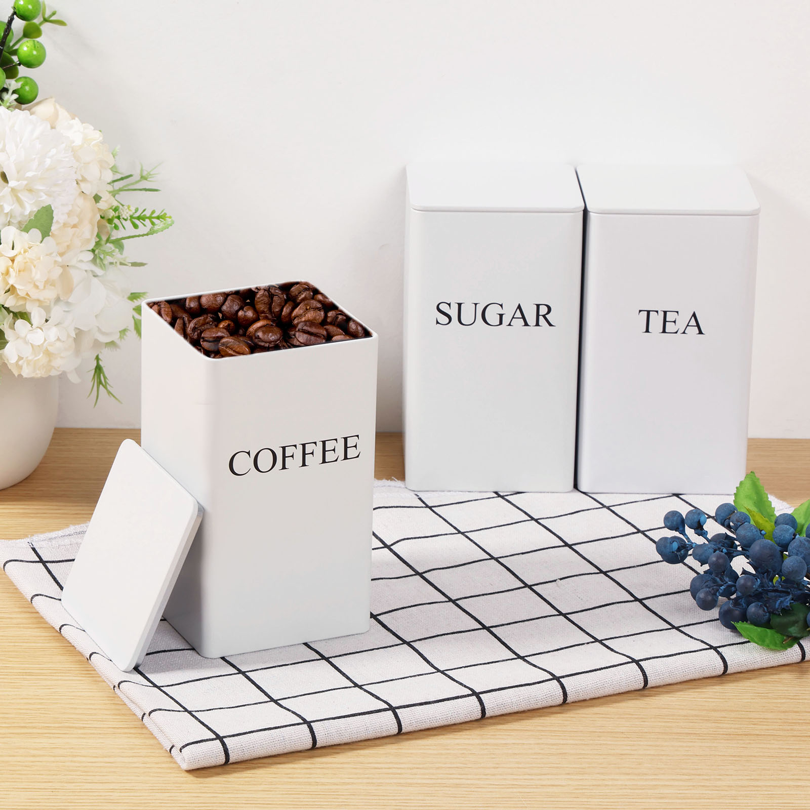 3 ชิ้นกาแฟ Bean ถังเก็บชาน้ําต - Coffee Tea Sugar Canister Set บทวิจารณ์และราคา