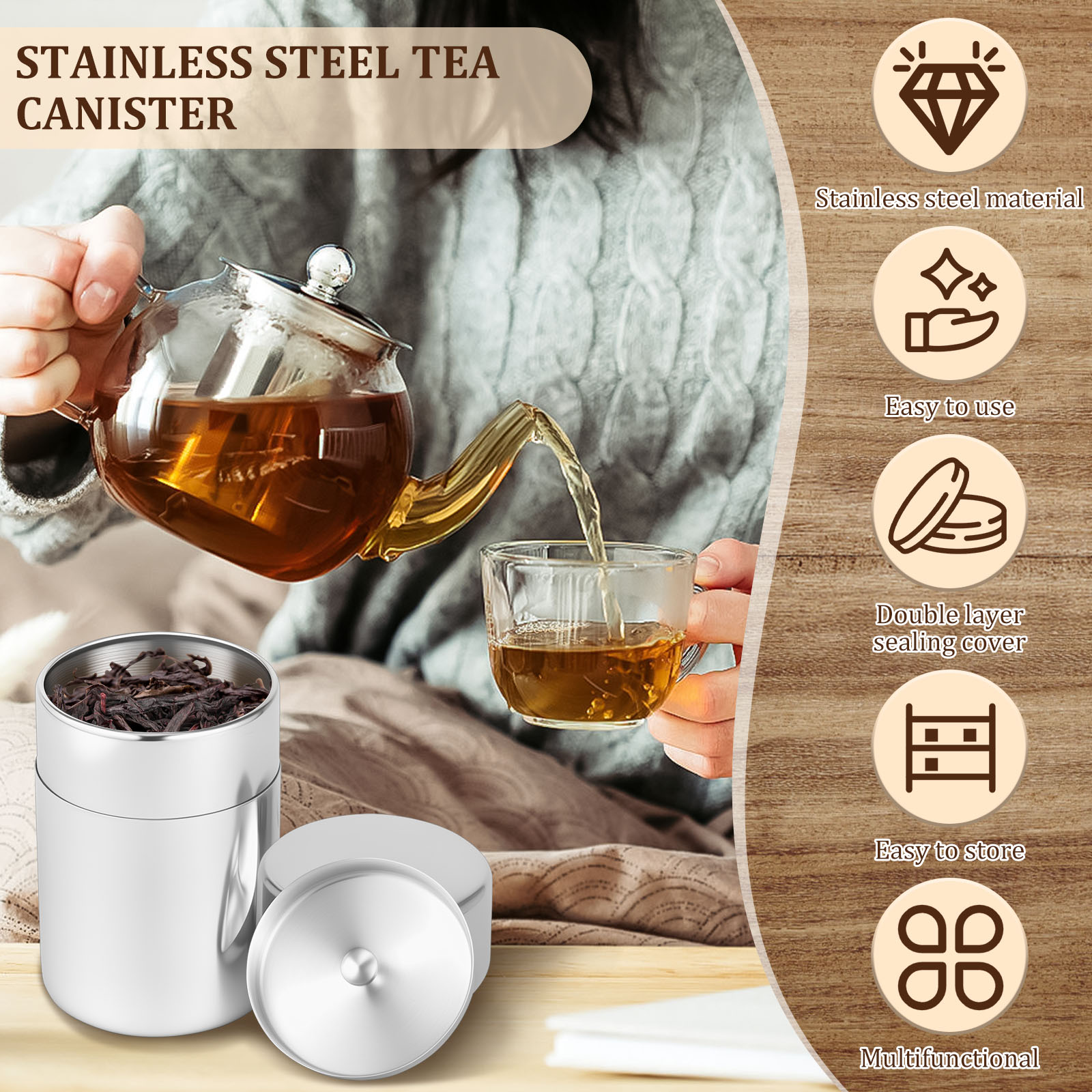 สแตนเลสสตีลชาใบกระป๋องกระป๋องห - Coffee Tea Bean Leaf บทวิจารณ์และราคา