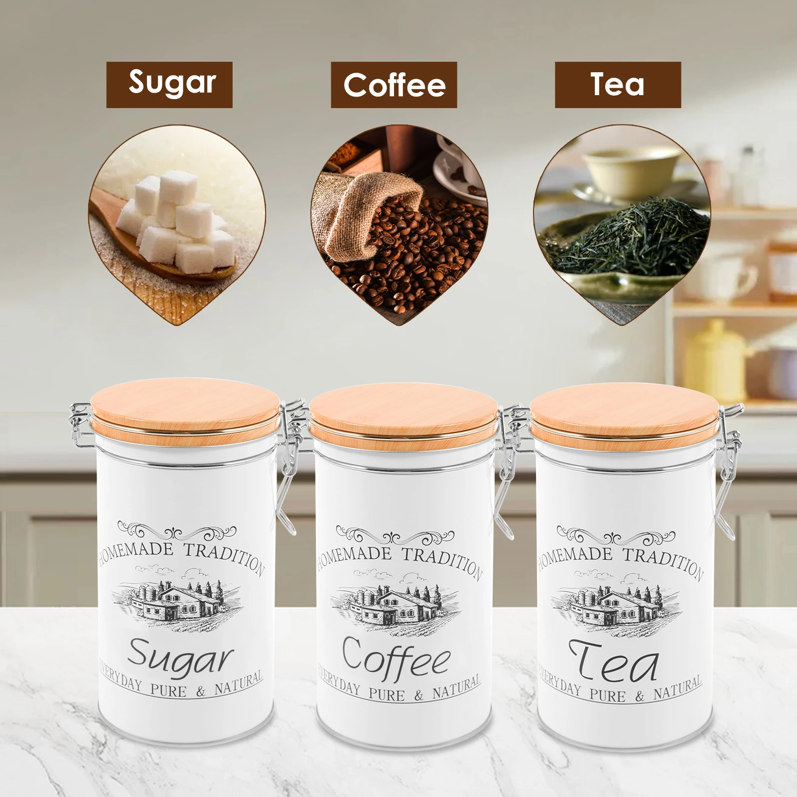 3 ชิ้น/เซ็ต กระป๋องชา กาแฟ น้ำ - Coffee Tea Sugar Canister Set บทวิจารณ์และราคา