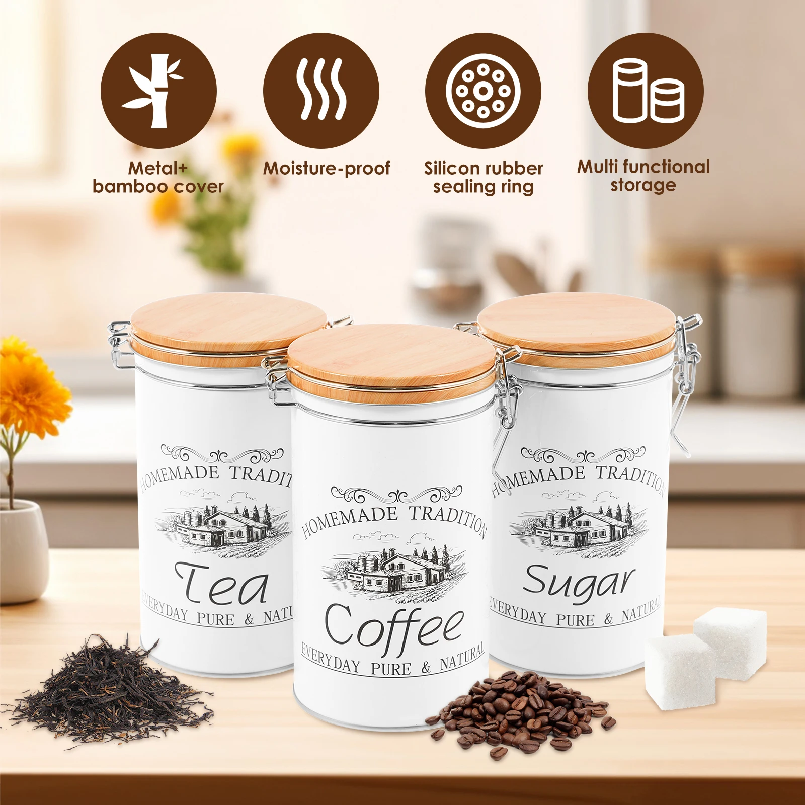 3 ชิ้น/เซ็ต กระป๋องชา กาแฟ น้ำ - Coffee Tea Sugar Canister Set บทวิจารณ์และราคา